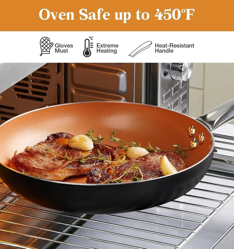 KOCH SYSTEME CS Little Skillet with Lid - 8" Copper Nonstick Frying Pan for Oven & Stove, Small Skillet with Ceramic Coating, Aluminum Nonstick Pan, 100% PFOA Free, All Stove Tops Compatible - Image 4